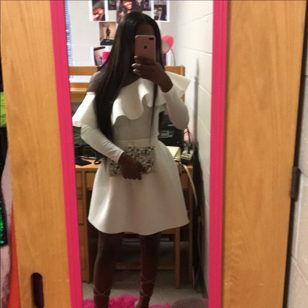 White Scuba body suit & bubble skirt 2 piece set